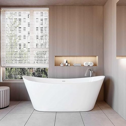 Aica Sanitär Badewanne Acryl Set mit Siphon für 2 Personen,170x72x65cm für Badezimmer,Weiß