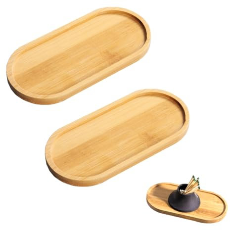 2Pcs Bamboo Soap Dishes Dispensers Tray Oval Countertop Tray & Dispenser Bathroom Kitchen Holders for Tea Fruit Snacks Cakes Home Decor