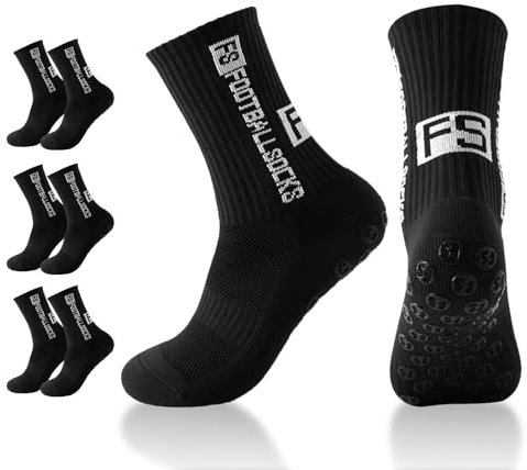 3 Paare Fußballsocken, Grip socken fussball (39-46)- Anti-Rutsch Grip für Herren & Damen - Sport Socken für Fußball, Basketball (DE/NL/SE/PL, Numerisch, 39, 46, Regular, Regular, 3, Schwarz)