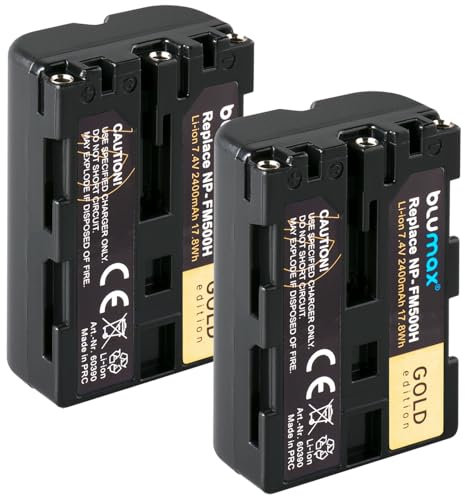 2 x Blumax Battery Replacement for Sony NP-FM500H | 2400mAh - NP-FM500 NP-FM55H for Sony Alpha 77 99 - A77 A99 II - DSLR A580 A850 A900 - VG-C77AM VG-C99AM