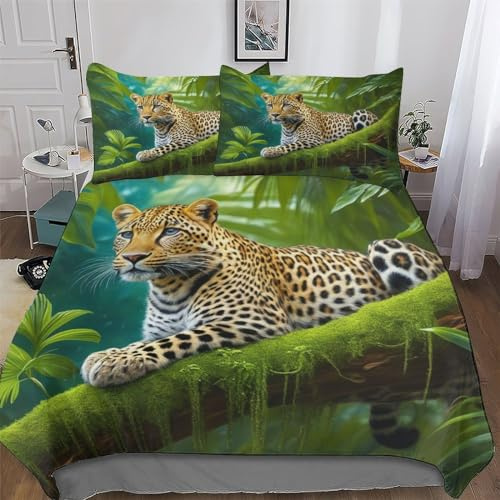 GGJJTT Gepard Bettwäsche-Set 2teilig Mit Bettbezug Und Kissenbezug, Für Jungen Mädchen Mikrofaser Bettbezüge Bettgarnitur Single135x200cm