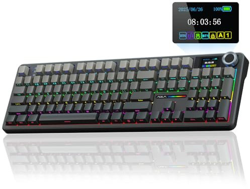 AULA F108 PRO - Teclado mecánico inalámbrico con pantalla y perilla, teclado de tamaño completo con batería de 8000 mAh, interruptores prelubricados, teclas PBT impresas laterales, teclados