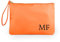 Caribu design Pochette Personalizzata con Nome Iniziali Testo - Borsa per Trucchi, Cosmetica, da Viaggio, con Cerniera Oro e Laccetto da Polso - Idea Regalo Estiva per Lei Donna (Arancione)