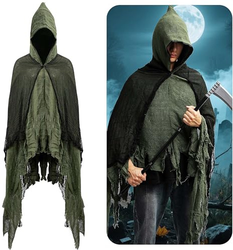 Purple Star Halloween Geister Umhang Kostüm-Erwachsene Gruselige Sensenmann Umhang mit Kapuze-Skelett Zombie Kostüm für Herren Damen Frauen