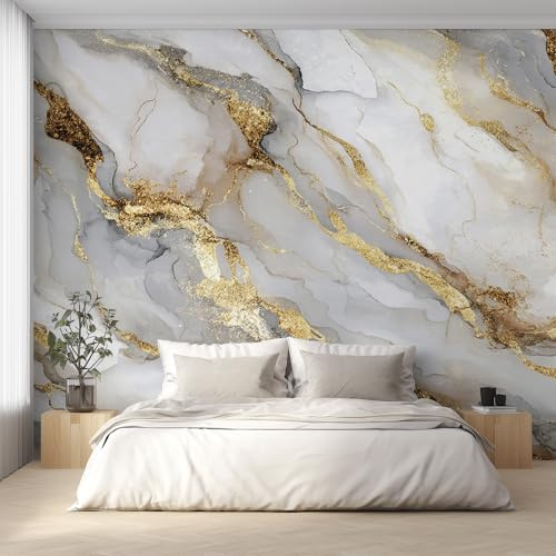 Generisch Tapete Weiß Gold Marmor, Fototapete Moderne Textur, Vliestapete für Schlafzimmer Wohnzimmer, Wand Deko Tapeten, Wandverkleidung 100x70 cm D&O31