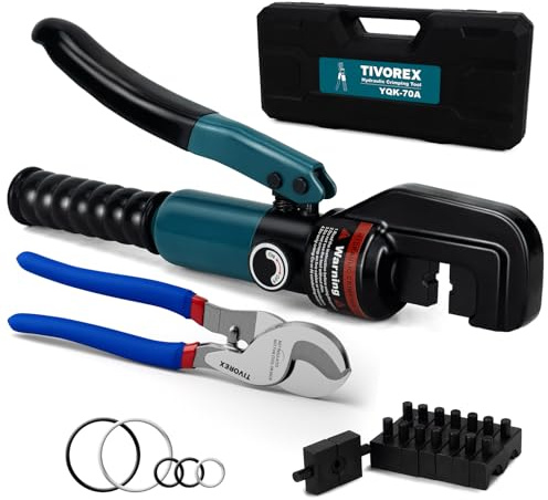 Tivorex Hydraulic Crimping Tool and Cable Cutter, 12 AWG to 00 (2/0), 10 Tons Electrical Terminal Cable Wire Tool Kit with 9 Die Sets