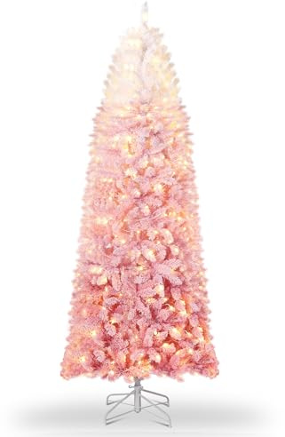 140cm Künstlicher Weihnachtsbaum mit 100 LED-Leuchte,320+ Tannennadel, Rosa Gradienten Tannenbaum Groß,Christmas tree für Weihnachten Dekoration, Wohnzimmer, Eingang, Weihnachtsbäume Faltbarem Ständer