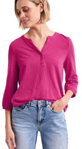 Damen 3/4-Arm Shirt mit Split Neck und Knöpfen