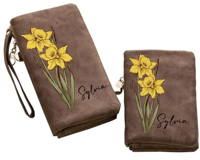 Personalisierte Ledergeldbörse für Damen, individuell gestaltete kleine Dreifach-Geldbörsen mit Handgelenkband, Reisegeldbörse, langer Geldbeutel, Clutch, Geschenk für Mutter, Ehefrau, Großmutter