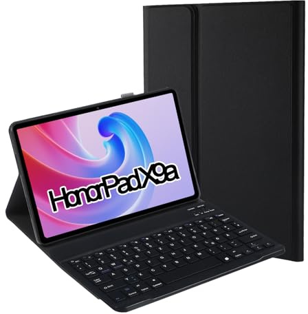 SUEEWE Tastatur mit Hülle für Honor Pad X9a 11.5 2025, Schwarz | TPU Rückseite Hülle mit Magnetisch Abnehmbarer QWERTZ Tastatur