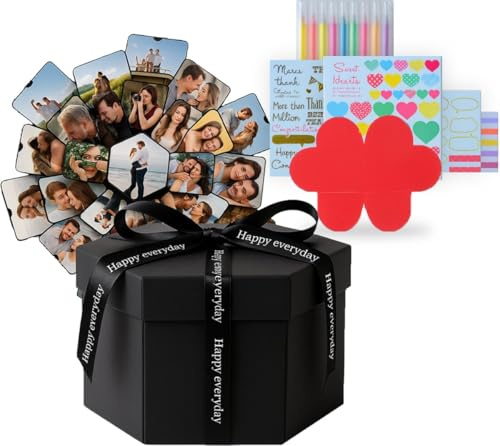 Innovaland - Explosion Box - Inkl. Farben Stifte und Aufkleberblätter - XXL - Fotobox - Fotoalbum - Fotobuch - Mistery Box - Album - Basteln - Aufbewahrungsbox - Einzigartige Geschenkbox