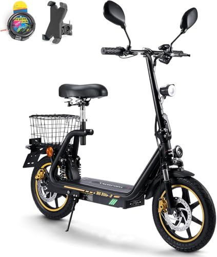 TWOFISH M5-Elite-E Elektro Motorrad mit Straßenzulassung, 45 km/h Motorroller mit 48V 13Ah Akku und 500W Motor, Max 30 km Reichweite, 14 Zoll Reifen, E Moped für Erwachsene (Schwarz-Orange)
