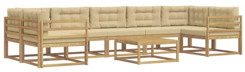 vidaXL Outdoor-Sofagarnitur mit Kissen 6 pcs Weiß und Beige, Outdoor-Sofa-Set, modernes modulares Design, Akazienholz-Gartenmöbel, Flexible Patio-Lounge