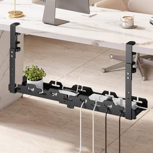 Mustorn Kabelmanagement Schreibtisch Ohne Bohren Kit, 40-74CM Cable Management Kabelhalter Schreibtisch zum Verwalten von Kabeln und Steckdosenleisten, Kabelwanne für Büro PC Tischen Schwarz