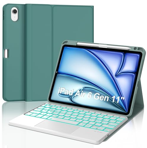 Cover Tastiera per iPad Air 11 M4 2026/M3 2025/M2 2024 con Touchpad, Italiano QWERTY, Custodia con Bluetooth Rimovibile Retroilluminata Tastiera per iPad Air 11 Pollici M4/M3/M2, Verde scuro