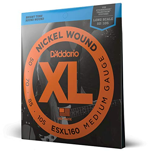 D'Addario Bass Guitar Strings - XL Nickel - ESXL160 - Perfect Intonation, Consistent Feel, Durability - 4 String Set - 50-105 Medium Double Ball End, Long Scale