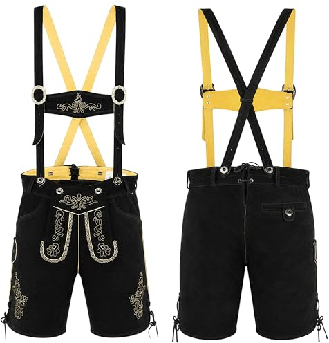 German Wear Trachtenlederhose Herren Premium Nappaleder Echtleder – Verbesserte Lederhose mit Hosenträgern, Traditionell Bayerische Lederhose für Volksfest, Trachtenfest & Freizeit
