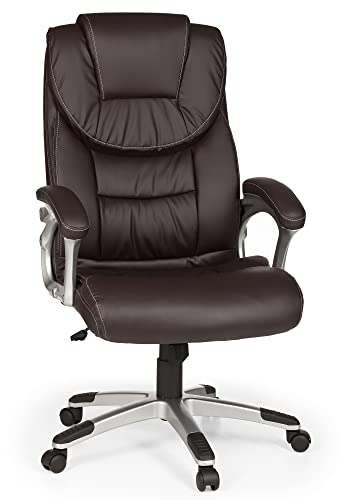 FineBuy Bürostuhl Kunstleder ergonomisch mit Kopfstütze, Design Chefsessel Schreibtischstuhl ergonomisch mit Wippfunktion, Drehstuhl hohe Rücken-Lehne X-XL 120 kg