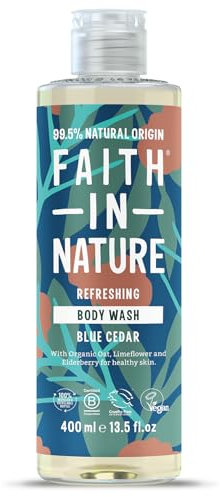 Faith In Nature Natural Blue Cedar Body Wash, Refreshing Shower Gel, Vegan and Cruelty Free, No SLS or Parabens, 400 ml