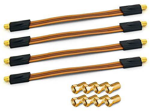 ARLI 4x Fensterdurchführung Ultra Slim – Flachkabel + 8x F-Stecker mit Dichtring vergoldet TV SAT DVB-S2 DVB-T2 für Fenster Türen Wohnwagen Camping