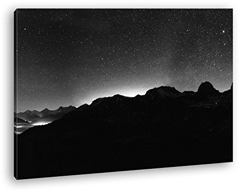 deyoli hellerleuchteter Nachthimmel Format: 80x60 Effekt: Schwarz/Weiß als Leinwand, Motiv fertig gerahmt auf Echtholzrahmen, Hochwertiger Digitaldruck mit Rahmen, Kein Poster oder Plakat