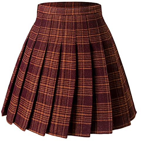 Hoerev Frauen Mädchen vielseitig Plaid gezauter Rock mit Shorts für kaltes Wetter,Rotgitter,EU 40