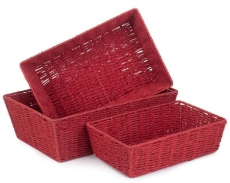 Red Hamper Red Paper Rope Tray Set of 3, Wicker, Brown, 44 x 31 x 14 cm