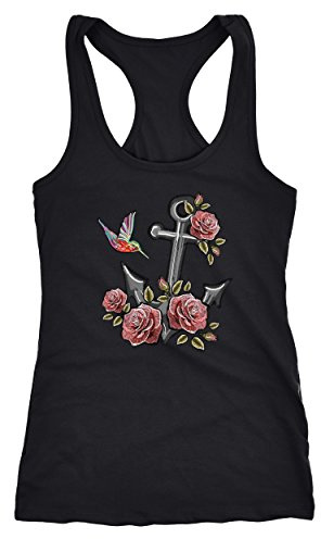 Neverless Damen Tank-Top Anker Rosen Patch Tropical Anchor Stick-Optik Racerback