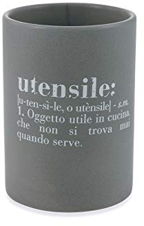 Villa d'Este Home Tivoli Porta Utensili, Gres, Grigio, 11 x 11 x 14 cm