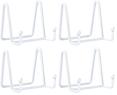 HCHLQLZ (4 Stück Weiß Metall Tellerständer Tellerhalter Eisen Staffelei Display Ständer für Schüssel Teller Kunst Foto Bilderrahmen-3inchx3inch