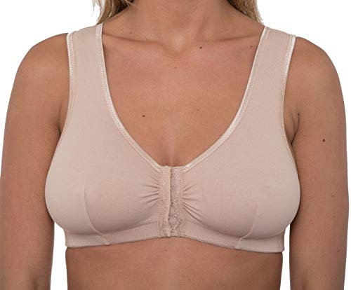 Liv Lingerie GEMM Front Fastening Cotton Rich Bra for Ladies Women Non Wired Post Surgery Soft Stretch in Multiple Colour Choices Regular to Plus Sizes Easy Open Comfort Wirefree (48, Nude)
