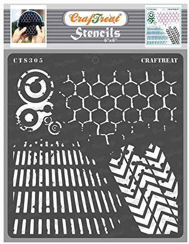 CrafTreat Reusable Pattern Stencils, Distressed Pattern II (15 cm x 15 cm),Pattern Stencils for Painting on Wood, Canvas, Paper, Fabric, Floor, Wall and Tiles, DIY Art and Craft Stencils