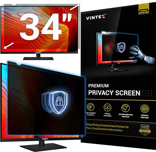 VINTEZ 34 Inch 21:9 Privacy Screen for Computer Monitor and Laptop - Anti Glare Protector Film Blue Light Filter Eye Protection - Computer Screen Privacy Shield, [1 Pack]