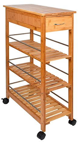 Lantaly Platzsparender Bambus-Küchenwagen mit Schublade, Allzweck-Organizer-Gestell, 4-stöckig, schlanker Bambus-Kücheninseln, Aufbewahrungswagen