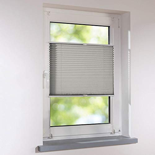 Plissee 130 x 130 cm verspannt - Farbe grau - Faltstore Klemmfix ohne Bohren Faltrollo Raffrollo Sichtschutz für Fenster und Türen inkl. Klemmträger