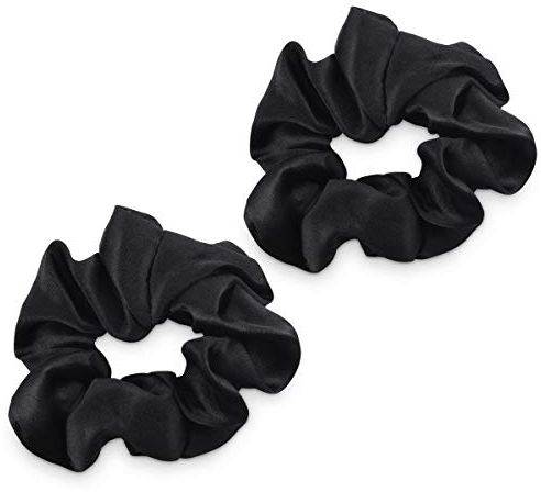 Navaris Haar Scrunchies Haargummi Haarband aus Seide - 2-teiliges Scrunchie Set Haarbänder zum Haare binden - Zopfgummi für Pferdeschwanz - Schwarz