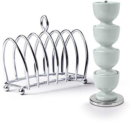 Zeal BASET8G Breakfast Set Set of 4 Melamine Stacking Egg Cups on Stand with Chrome 6 Piece Toast Rack