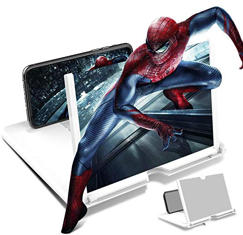 12 Lupa de Pantalla 3D HD teléfono Inteligente Amplificador de Pantalla Móvil,Videos y Juegos Soporte de teléfono Plegable con Amplificador de Pantalla (Blanco)
