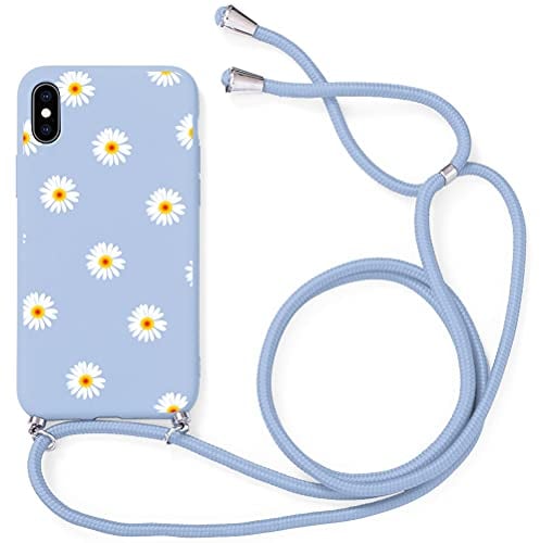 Yoedge Schutzhülle für iPhone X/iPhone XS mit Kordel 5,8 Zoll, ultradünn, weich, Silikon, TPU, mit ästhetischem Motiv, stoßfest, mit verstellbarem Lanyard für iPhone XS, Margerite