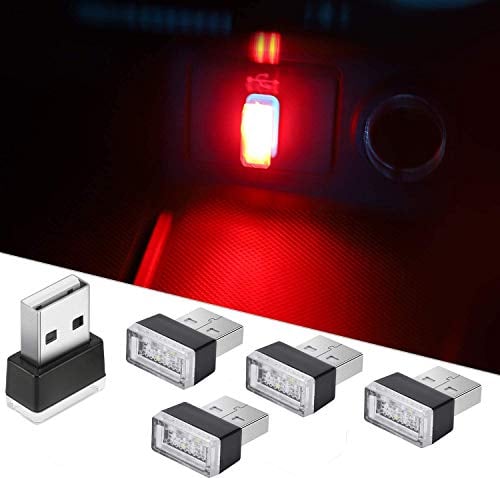 USB Beleuchtung Atmosphäre, USB-Innenbeleuchtung, Auto Umgebungsatmosphäre Lichter, LED Atmosphäre Licht(5 Stück rote)