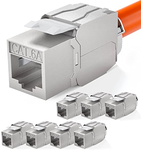 hb-digital 8x CAT 6A Keystone Módulo Jack RJ45 Conector RJ45 500 MHz 10Gbit/s totalmente blindado LSA Ethernet LAN Cable CAT 6
