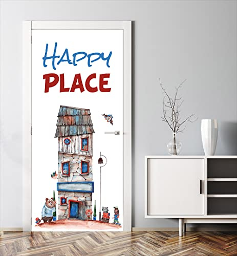 MyMaxxi - Tür bekleben mit Türtapete Türposter Türfolie Selbstklebend 90x200 Happy Place - Tür verschönern mit Türfolie - Türaufkleber Mädchen und Junge