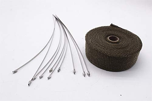 TAKPART 10M x 5cm Hitzeschutzband brauner Hitzeschutz Auspuffband Titan Auspuff Wärmebänder für Motorrad mit 10 Kabelbindern 30cm