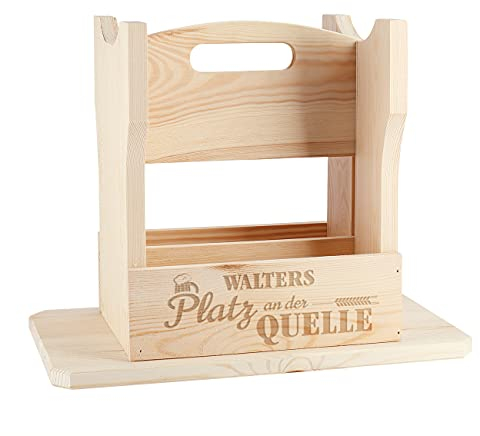 Herz & Heim® Hocker aus Holz und Bierträger - Männer-Geschenk zum Geburtstag mit Namen und Alter graviert Platz an der Quelle