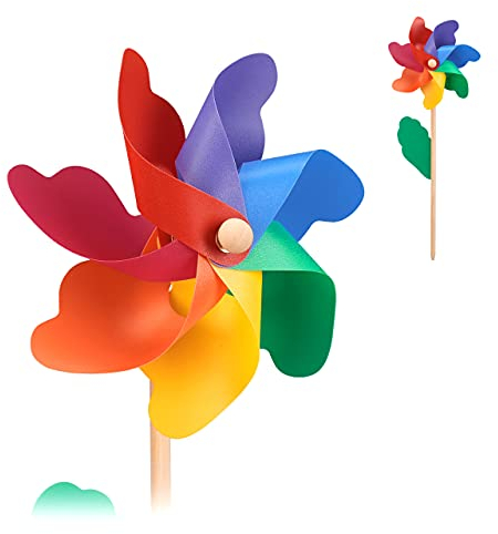 Relaxdays Windrad 2er Set, Dekowindrad für Kinder und Erwachsene, Windmühle für Garten, Balkon & Terrasse, Holz/PP, bunt