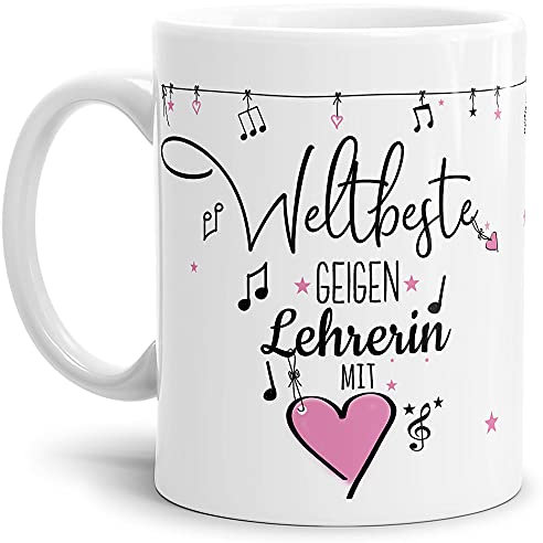 Berufe Tasse - Weltbeste Geigen Lehrerin - Geschenk für die weltbeste Musiklehrerin, Musikunterricht, Lehrerin - Keramik Weiß, 300 ml I Geige