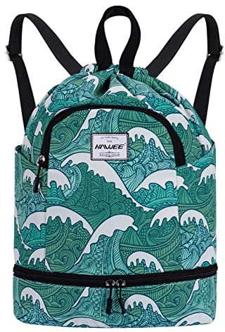 HAWEE Étanche Sac à Dos à Cordon Grand Sacs de Sport à Cordon de Serrage Sac à Dos Unisexe pour Femme Hommes Voyage Vie Quotidienne Plein Air Yoga Natation Plage, L, Spindrift