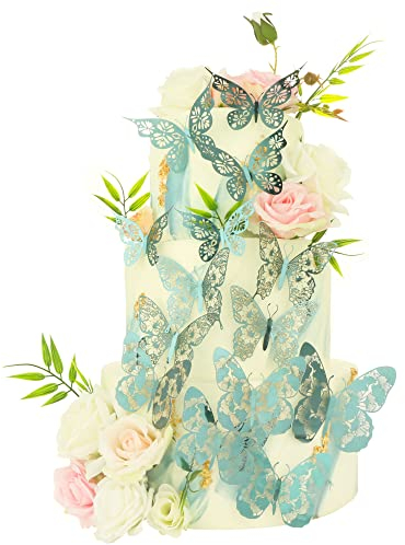 Gyufise Green Butterfly Cupcake Toppers Hollow Art 3D Butterfly Cupcake Decorations Baby Shower Wedding Anniversary Kids Birthday Party Cake Wall Decorations Supplies 36Pcs