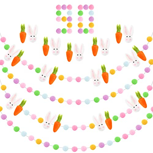 100 Stück Oster-Filzkugel-Girlande, Wollfilz, Hase, Karottenball, Banner, bunte Filz-Pom-Girlande für DIY, Ostern, Babyparty, Wandbehang, Dekoration