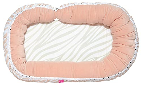Mother hood Kuschelnest für Babys und Säuglinge Babynest + Junior Sleepy-C - Multifunktionales Babynest, Babybett (Zebra apricot), 92×52cm, Lagerungskissen Junior Sleepy-C ca. 220cm, 054/167